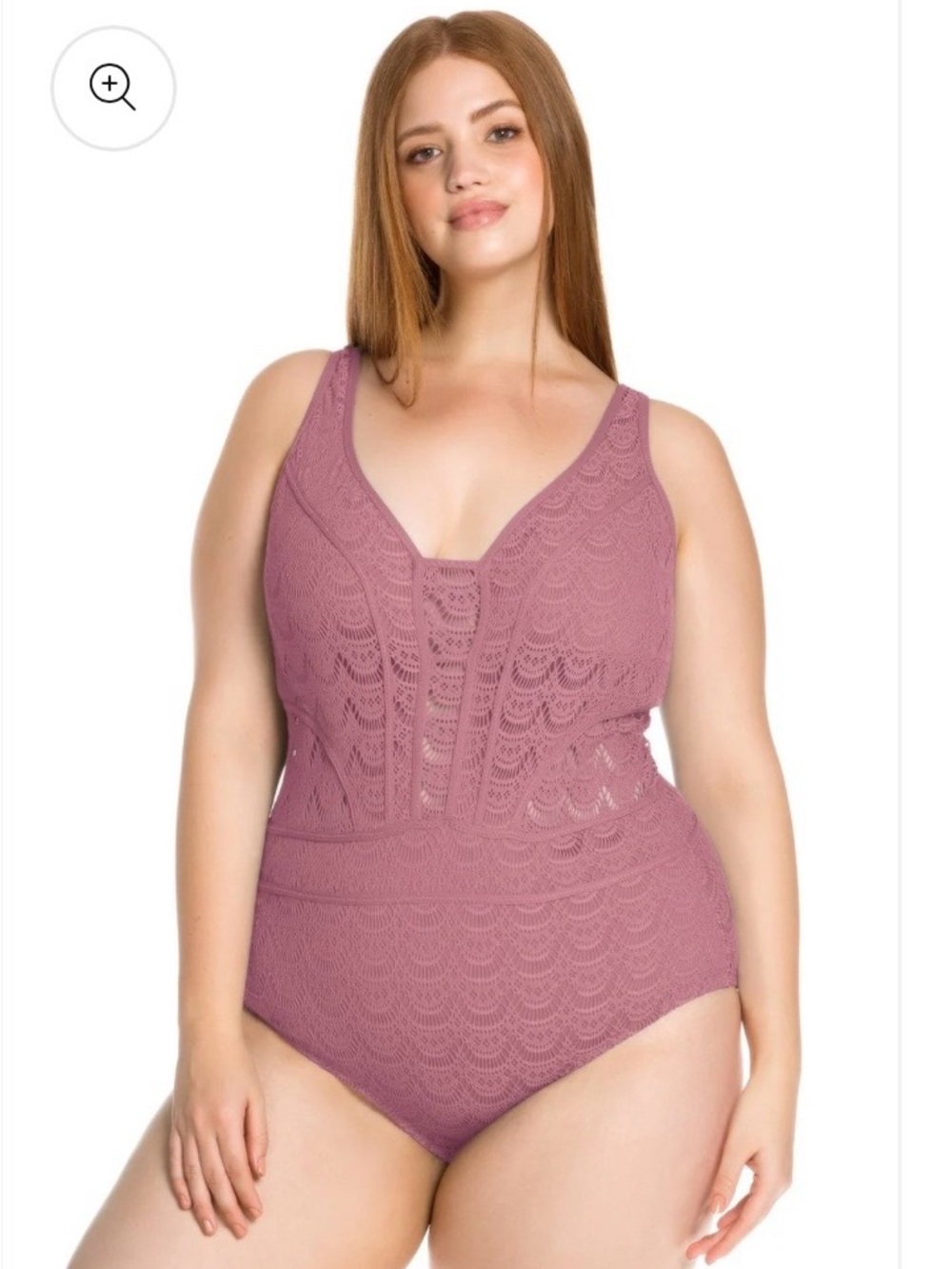 Plus-Size Lace One-Piece Swimsuit in Mauve - Becca Etc
